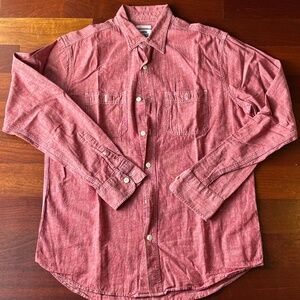 Old Navy Red Chambray Woven Fabric Button Down Shirt